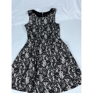 Heart Soul Black Beige Lace Fit & Flare Sleeveless Round Neck Short Dress S